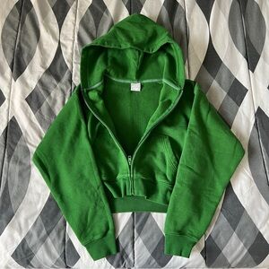 Aritzia TNA Boyfriend Fleece Zip Hoodie Juniper Green